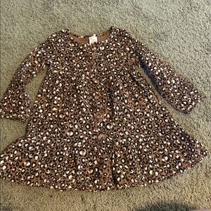 Girls Brown Leopard Print Long-Sleeve Dress